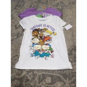 New Nickelodeon Rugrats Purple White 2 Pack T Shirts Youth Girls Sz 6 Small